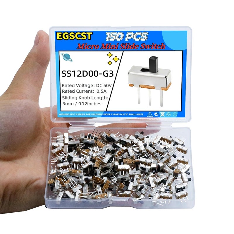 EGSCST 150PCS Micro Mini Slide Switch SPDT Toggle Switches 1p2t 2 Position 3 Pin Small Miniature Vertical Panel Mount Knob for Arduino PCB Breadboard Electronic Project - SS12D00G 3mm DC 50V 0.5A - Image 5